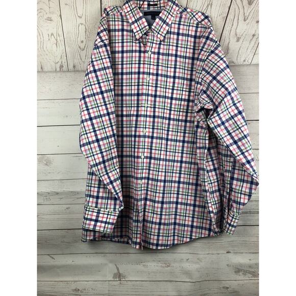 Tommy Hilfiger Dress Shirt Size 17.5 Pink/Blue Plaid Regular Fit Button - Picture 1 of 4